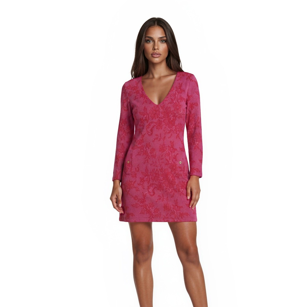 Macbeth Collection Dress Women's Size Large Pink Red Floral Lace